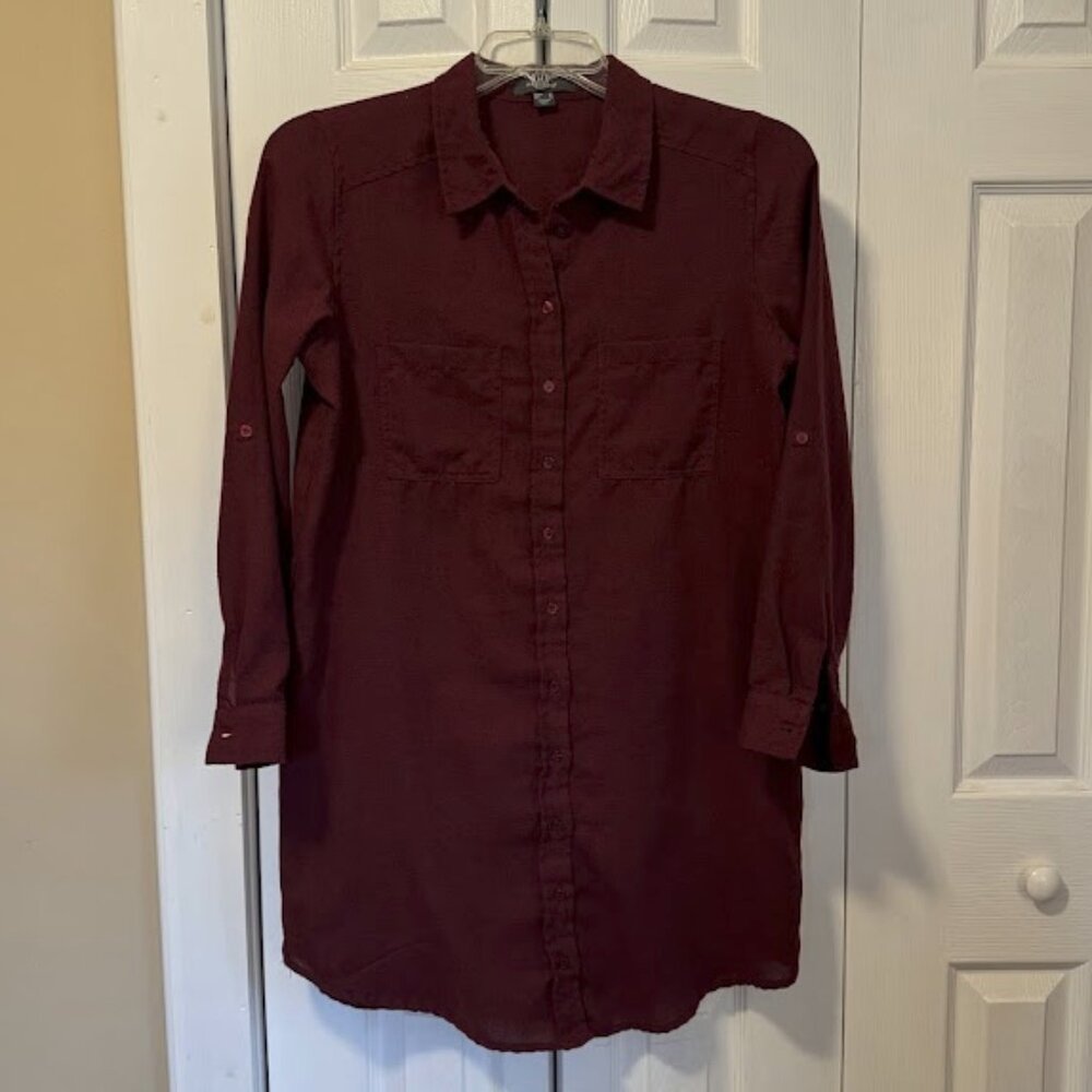 Maroon L/S Flannel Dress Size 14 Girls Small Womens